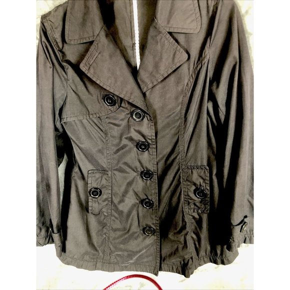 Joujou Ladies Black Trench Coat, Size Lightweight Button Down Missing Belt - Picture 6 of 16
